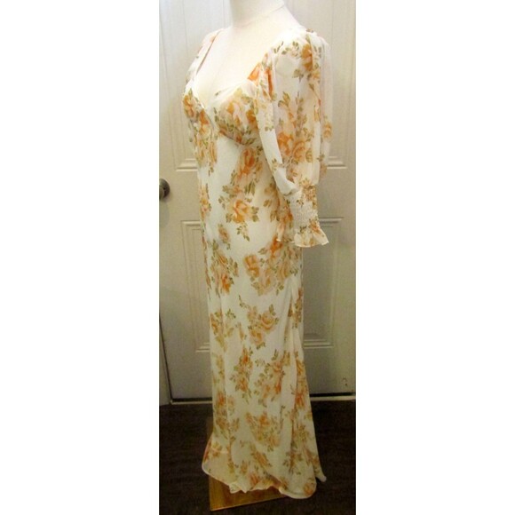 Luxxel Maxi Dress Yellow Floral Open Back Puff Sleeve NWT Womens Size S - Picture 5 of 9